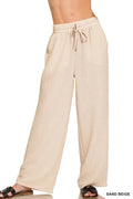 Zenana Woven Crepe Elastic Band Pants
