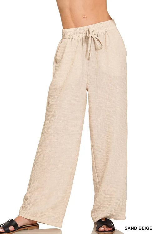 Zenana Woven Crepe Elastic Band Pants