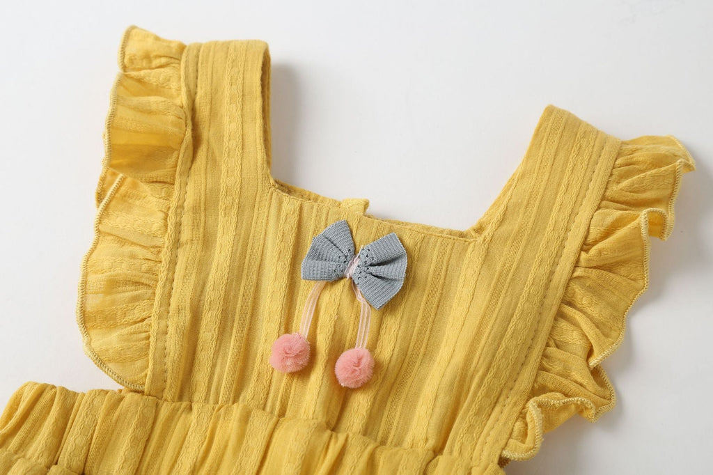 Baby Girl 1pcs Solid Color Bow Tie Design Ruffle Sleeveless Crotch One