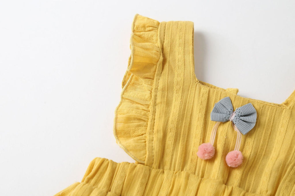 Baby Girl 1pcs Solid Color Bow Tie Design Ruffle Sleeveless Crotch One