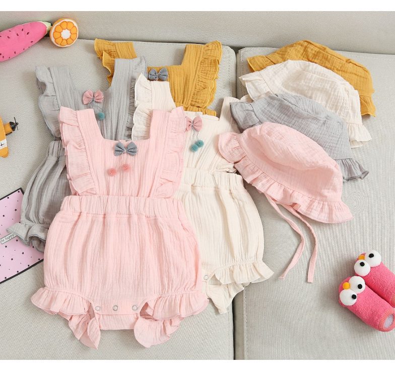 Baby Girl 1pcs Solid Color Bow Tie Design Ruffle Sleeveless Crotch One