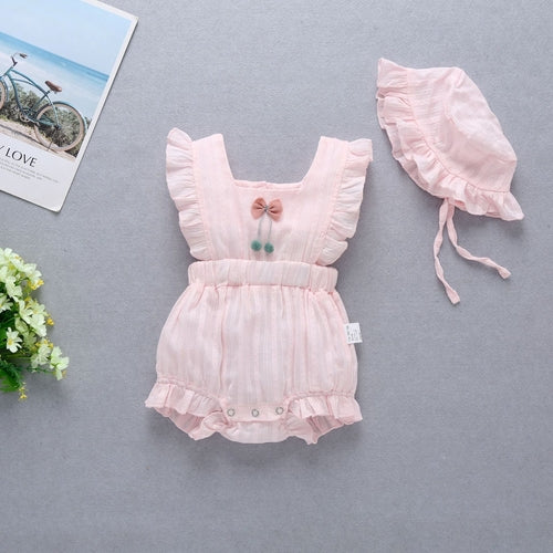Baby Girl 1pcs Solid Color Bow Tie Design Ruffle Sleeveless Crotch One