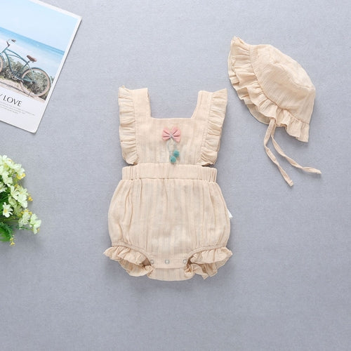 Baby Girl 1pcs Solid Color Bow Tie Design Ruffle Sleeveless Crotch One