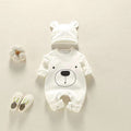 Baby Girl Bear Print Pattern Solid Color Long-Sleeved Rompers With Hat