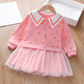 Baby Girl Fruit Pattern College Style Lapel Design Mesh Patchwork
