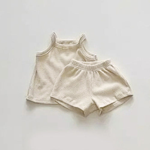 Baby Quality Waffle Knitted Fabric Sling Shirt Combo Shorts Sets