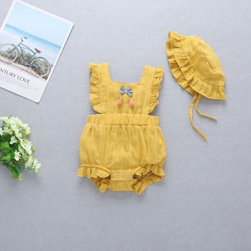 Baby Girl 1pcs Solid Color Bow Tie Design Ruffle Sleeveless Crotch One