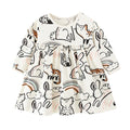 Baby Girl Cartoon Animal Pattern A-Line Design Loose Cotton Dress
