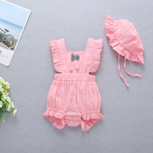 Baby Girl 1pcs Solid Color Bow Tie Design Ruffle Sleeveless Crotch One