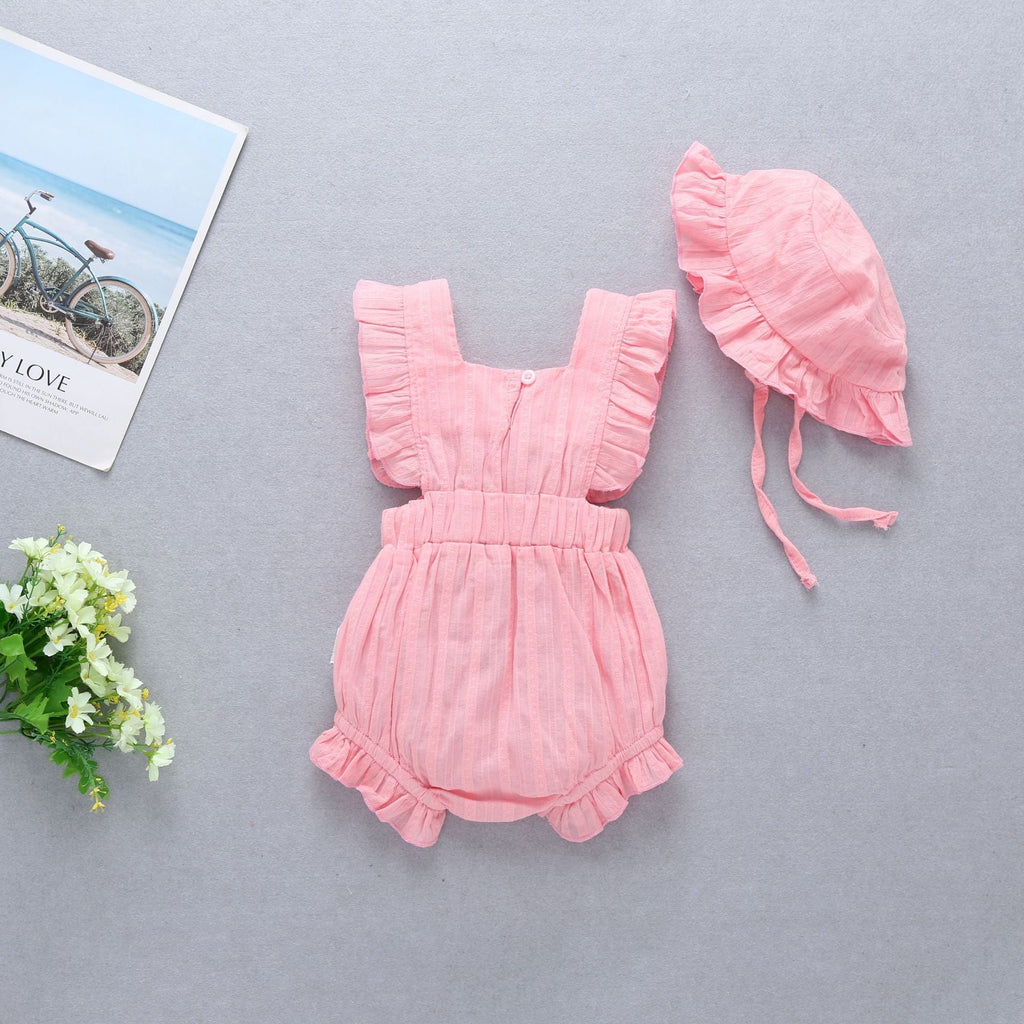 Baby Girl 1pcs Solid Color Bow Tie Design Ruffle Sleeveless Crotch One