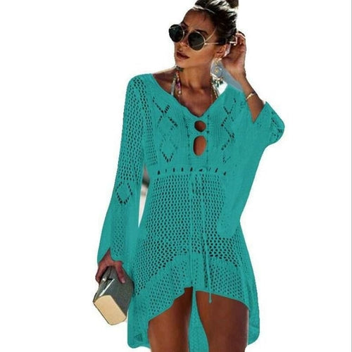 New Beach Cover Up Crochet For Women Knitted Tassel Tie Beachwear