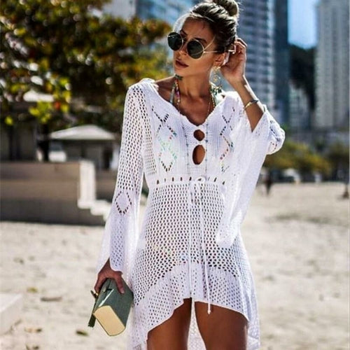 New Beach Cover Up Crochet For Women Knitted Tassel Tie Beachwear