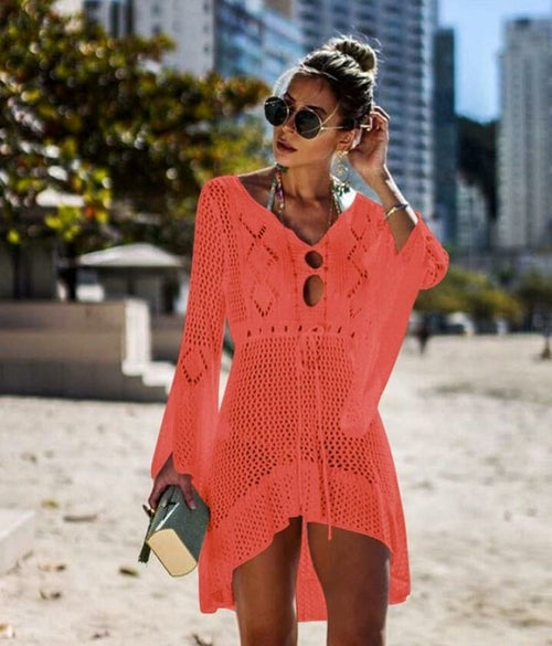New Beach Cover Up Crochet For Women Knitted Tassel Tie Beachwear