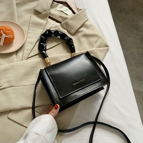 Women Pleated Handbag Tote Retro Stone Pattern PU Leather Lady Flap